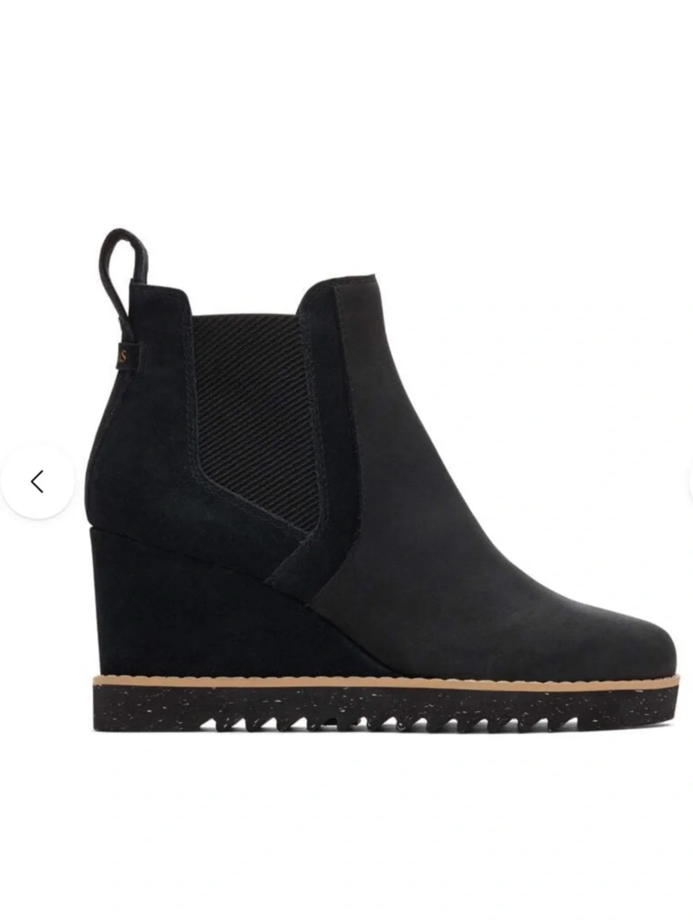 New Toms Maddie Black Wedge Boot - Women Pull On Leather 3 1/4” Heel Size 6.5